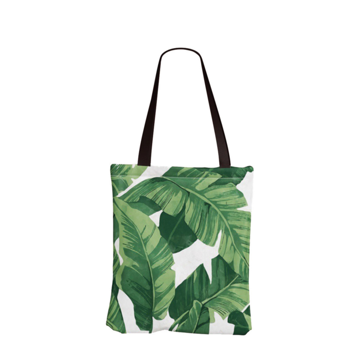 Image of (33x38cm) Leinen Tote Bag Boho Stoff Tragetasche im Dschungel Look - Bananen Blätter bei Apfelkiste.ch
