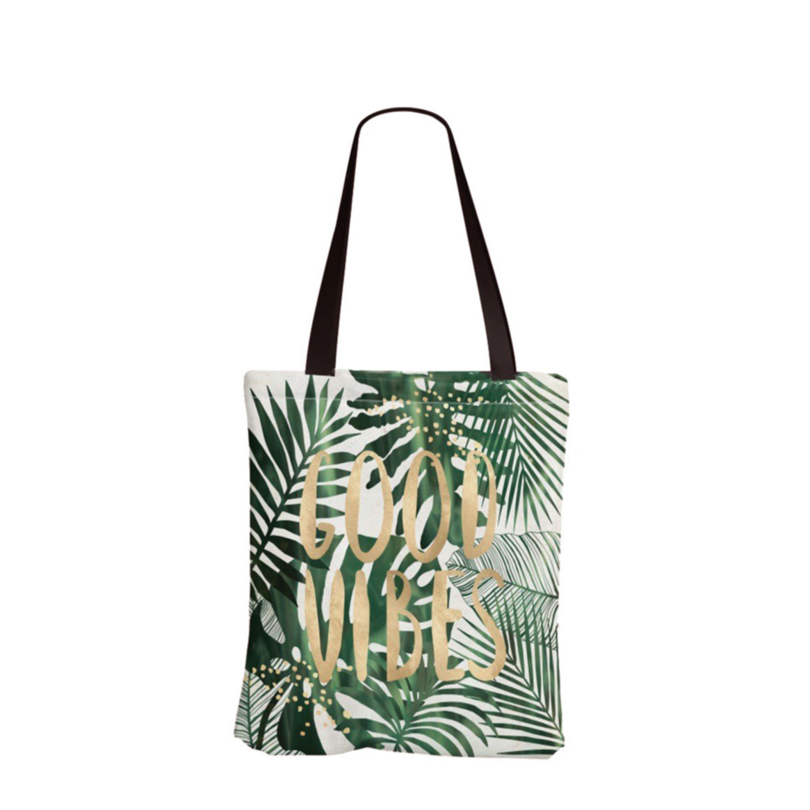 Image of (33x38cm) Leinen Tote Bag Boho Stoff Tragetasche im Dschungel Look - Good Vibes bei Apfelkiste.ch