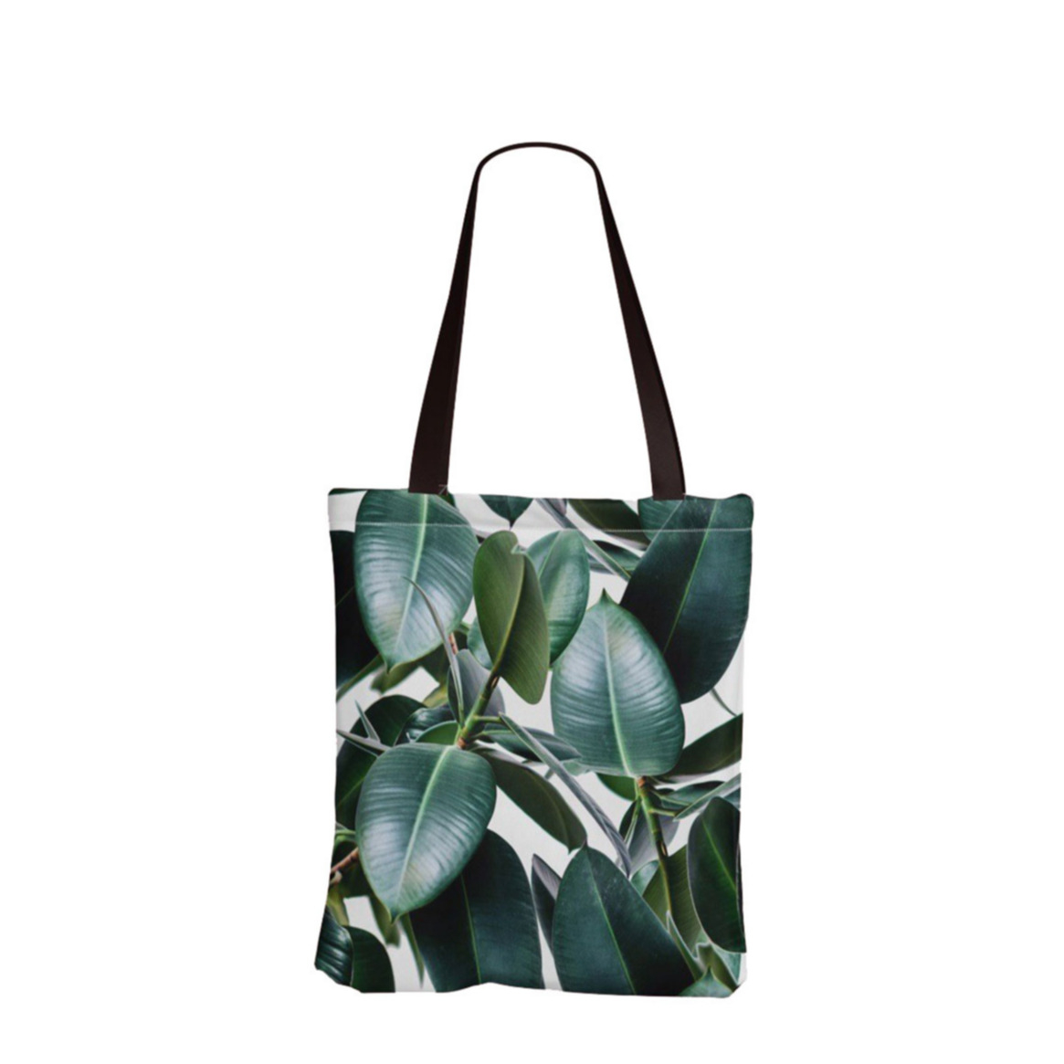 Image of (33x38cm) Leinen Tote Bag Boho Stoff Tragetasche im Dschungel Look - Gummibaum Blätter bei Apfelkiste.ch