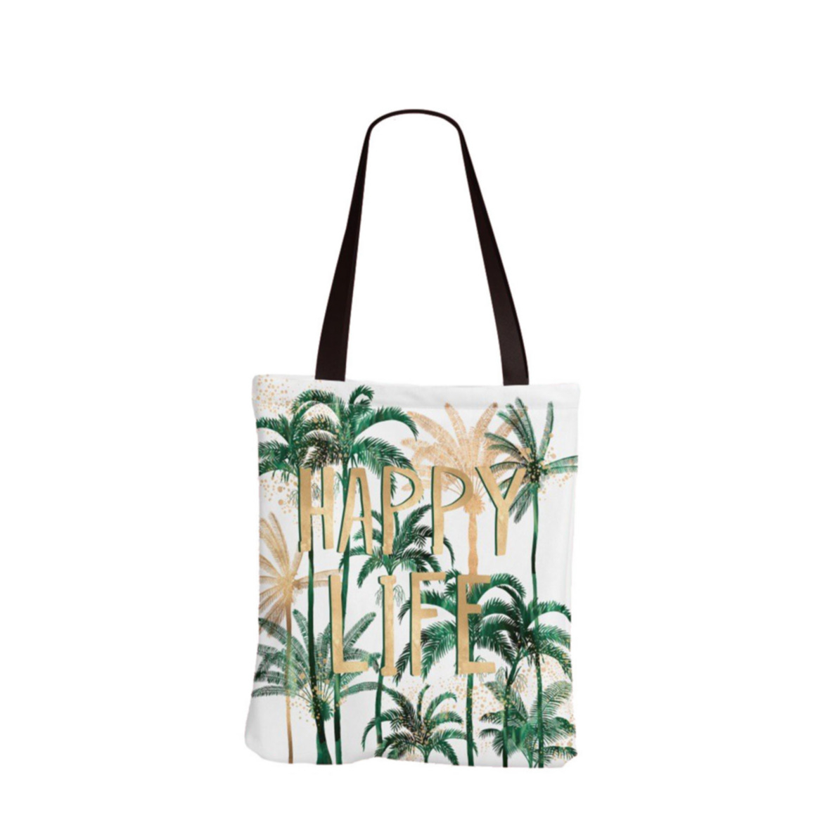 Image of (33x38cm) Leinen Tote Bag Boho Stoff Tragetasche im Dschungel Look - Happy Life bei Apfelkiste.ch