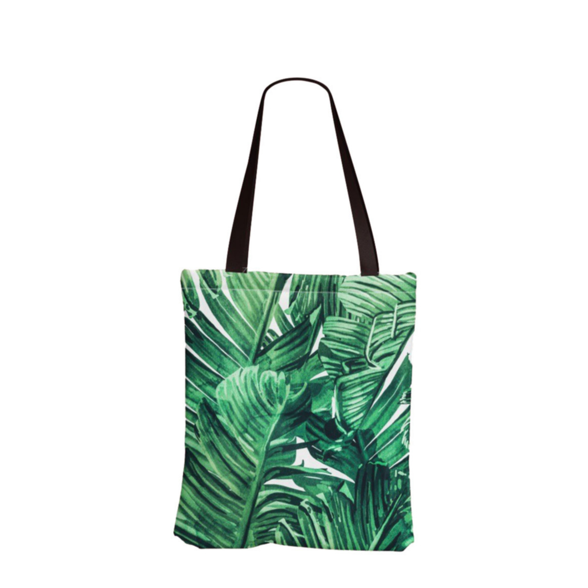 Image of (33x38cm) Leinen Tote Bag Boho Stoff Tragetasche im Dschungel Look - Palmen Blätter bei Apfelkiste.ch