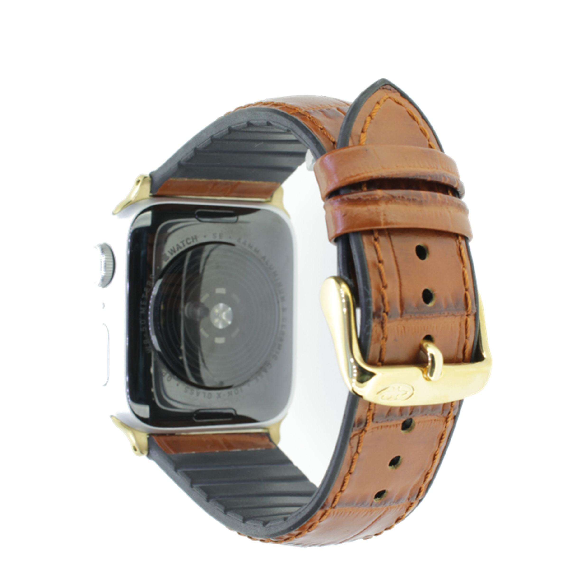 Image of Rhein Fils - Adventure Apple Watch (45/44/42 mm) Kalbsleder Armband mit Kautschuk + Alligatorprägung (Gelenkumfang: 190 - 235mm) - Braun bei Apfelkiste.ch