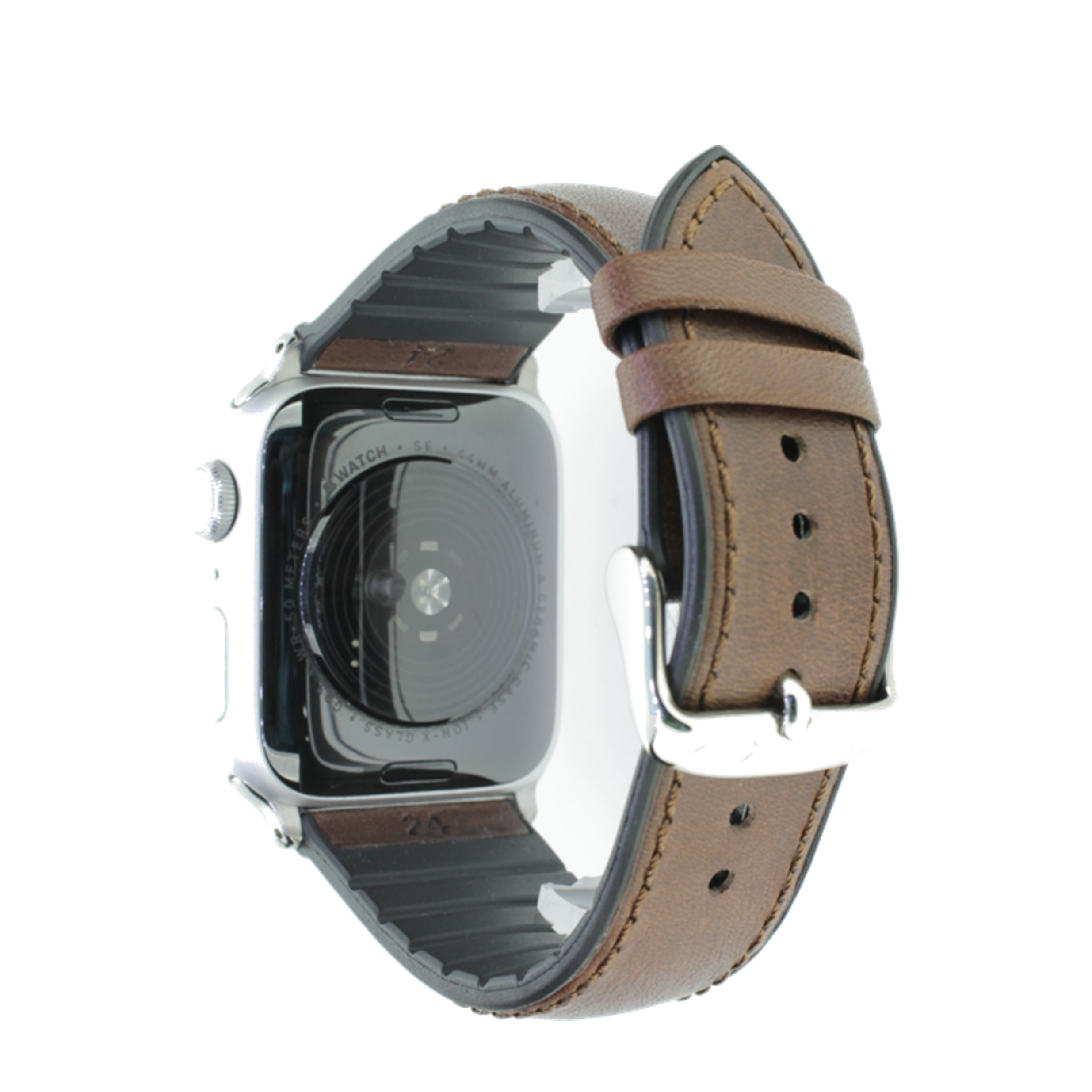Image of Rhein Fils - Explorer Apple Watch (45/44/42 mm) Kalbsleder Ersatz Armband mit Kautschuk Innenfutter (Gelenkumfang: 190 - 235mm) - Dunkelbraun bei Apfelkiste.ch
