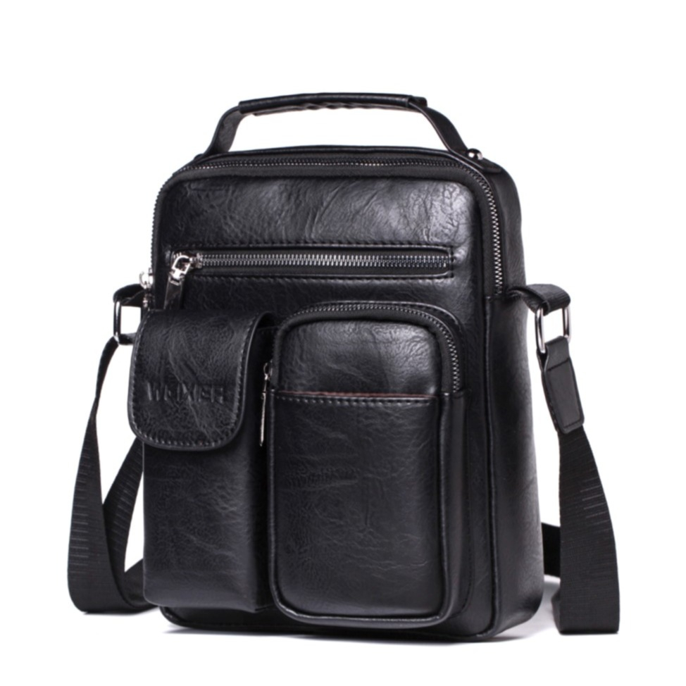 Image of (35x20x10cm) Herren Leder Umhängetasche Fashion Crossbody Bag Schultertasche - Schwarz bei Apfelkiste.ch