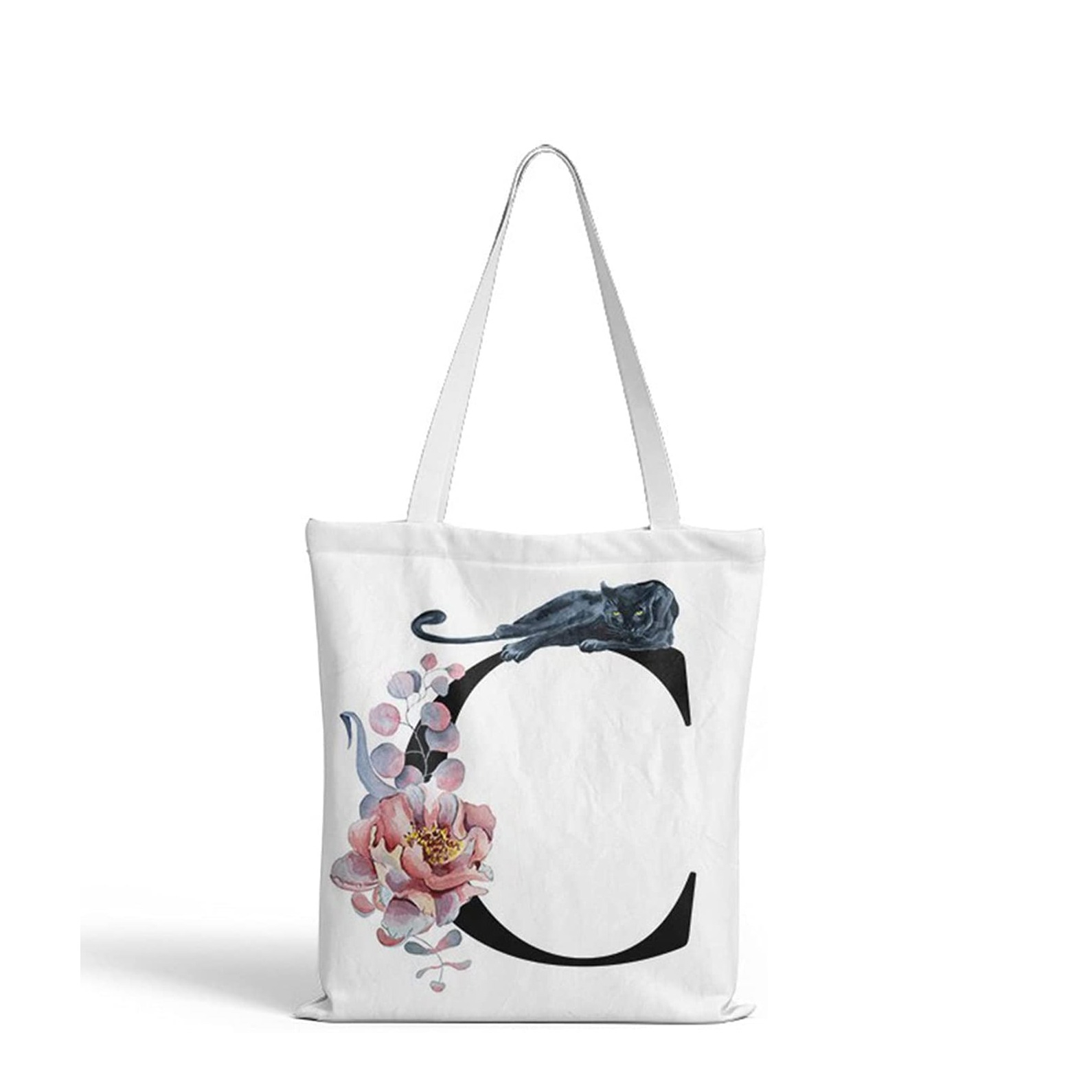 Image of (35x37cm) Leinen Tote Bag Boho Buchstaben Stoff Tragetasche - C bei Apfelkiste.ch