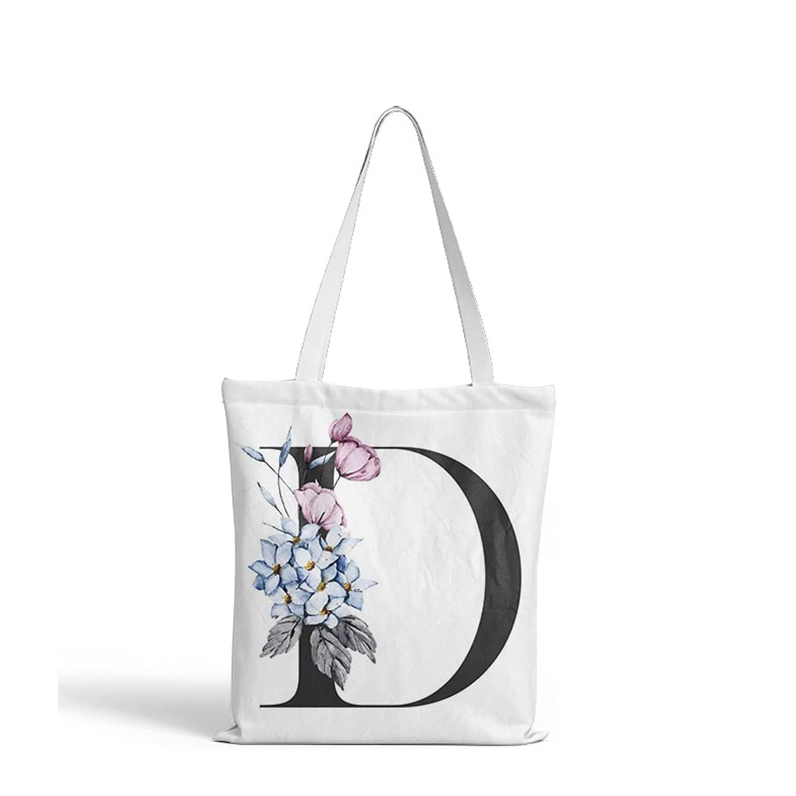 Image of (35x37cm) Leinen Tote Bag Boho Buchstaben Stoff Tragetasche - D bei Apfelkiste.ch