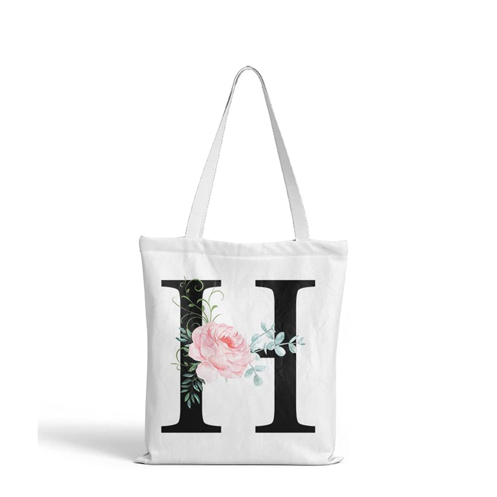 Image of (35x37cm) Leinen Tote Bag Boho Buchstaben Stoff Tragetasche - H bei Apfelkiste.ch