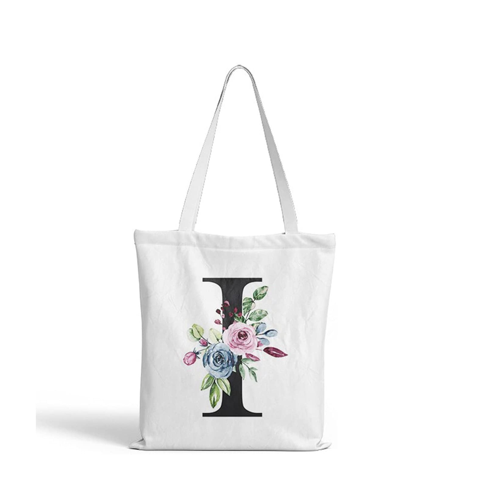 Image of (35x37cm) Leinen Tote Bag Boho Buchstaben Stoff Tragetasche - I bei Apfelkiste.ch