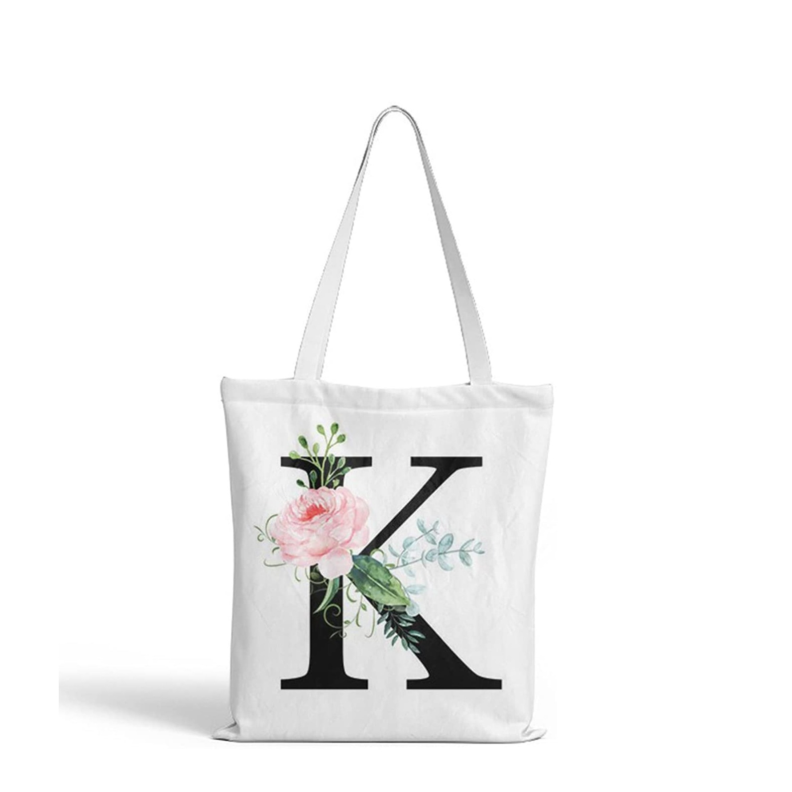 Image of (35x37cm) Leinen Tote Bag Boho Buchstaben Stoff Tragetasche - K bei Apfelkiste.ch