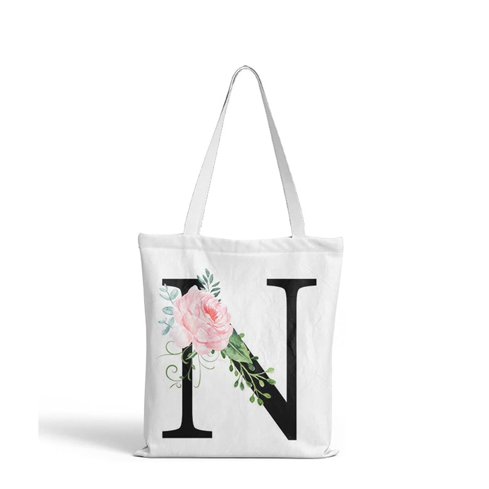 Image of (35x37cm) Leinen Tote Bag Boho Buchstaben Stoff Tragetasche - N bei Apfelkiste.ch