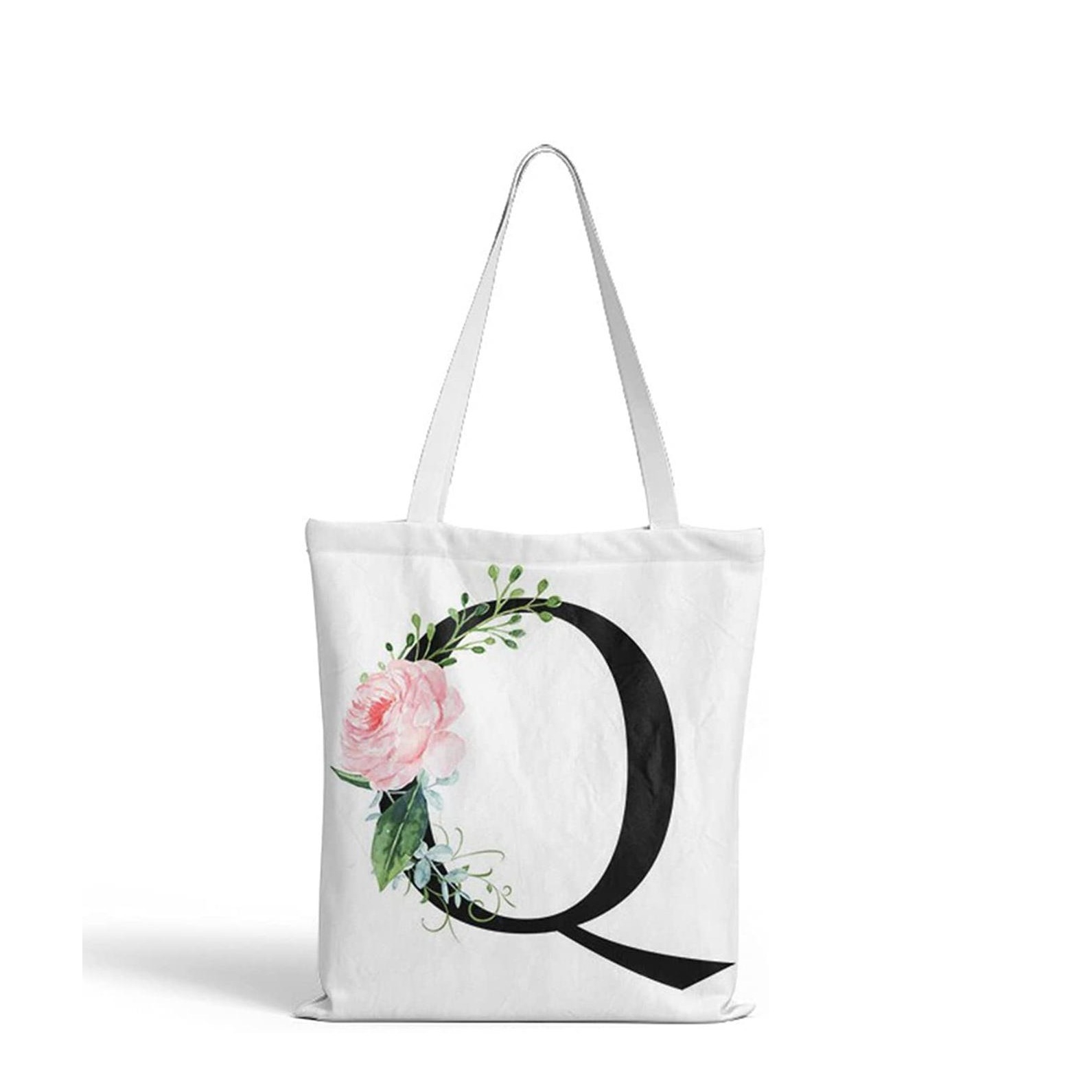 Image of (35x37cm) Leinen Tote Bag Boho Buchstaben Stoff Tragetasche - Q bei Apfelkiste.ch