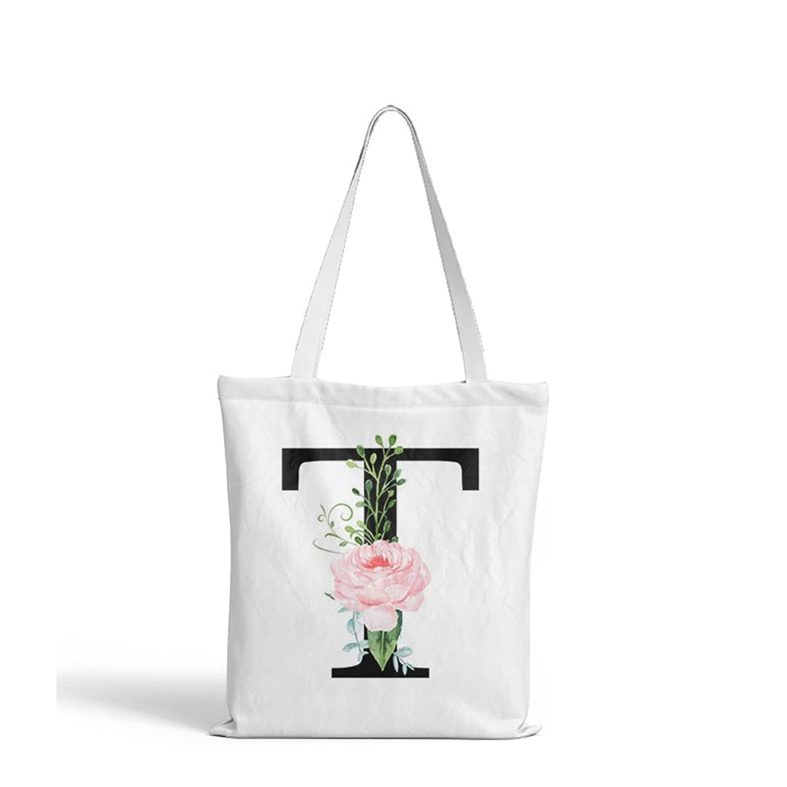 Image of (35x37cm) Leinen Tote Bag Boho Buchstaben Stoff Tragetasche - T bei Apfelkiste.ch
