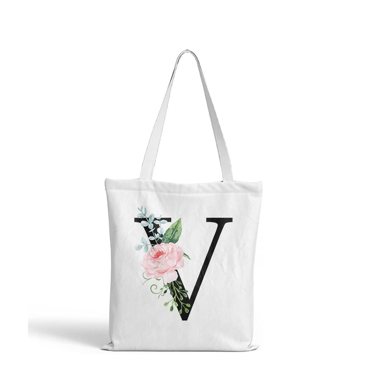Image of (35x37cm) Leinen Tote Bag Boho Buchstaben Stoff Tragetasche - V bei Apfelkiste.ch