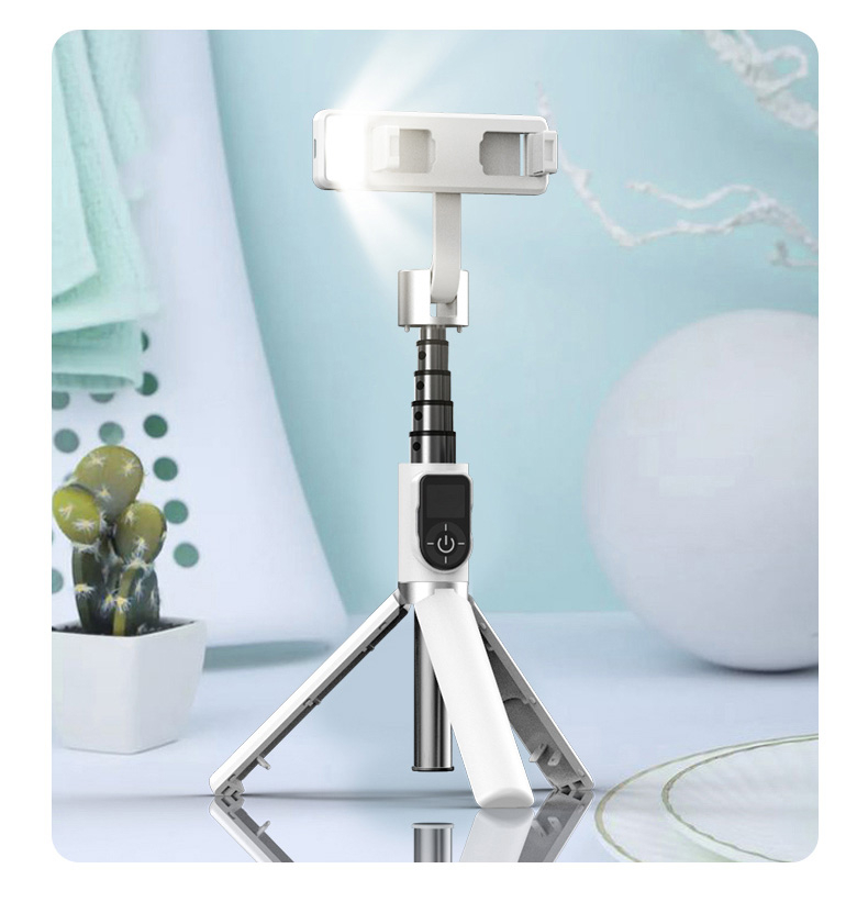 Image of (80cm) 360° Grad Aluminium Bluetooth Selfie Stick Teleskop Stativ mit Fernauslöser + LED Licht für Smartphones - Weiss bei Apfelkiste.ch