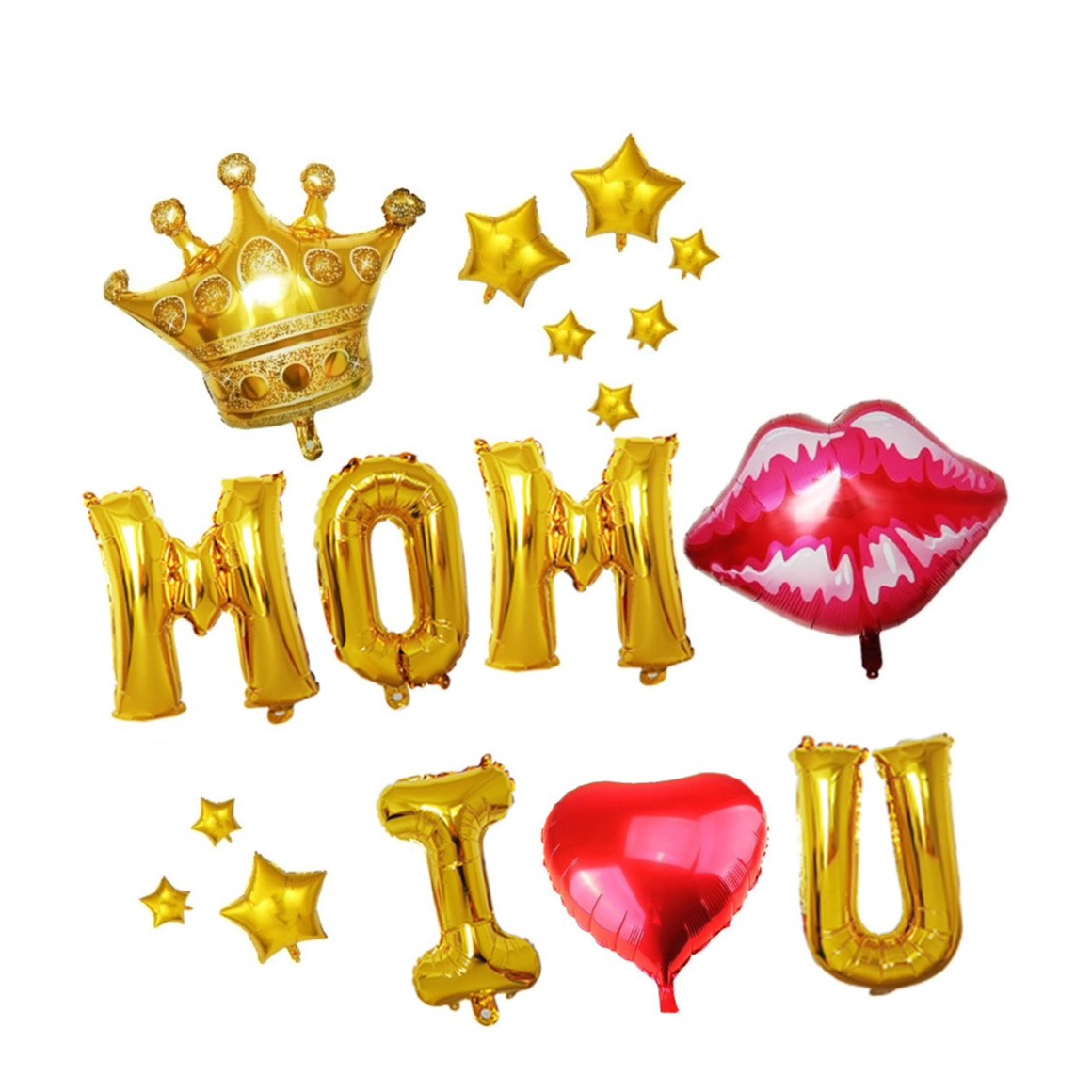 Image of (38-tlg. Set) Party Ballons Muttertag Folienballons Dekoration I Love U Mom - Gold bei Apfelkiste.ch