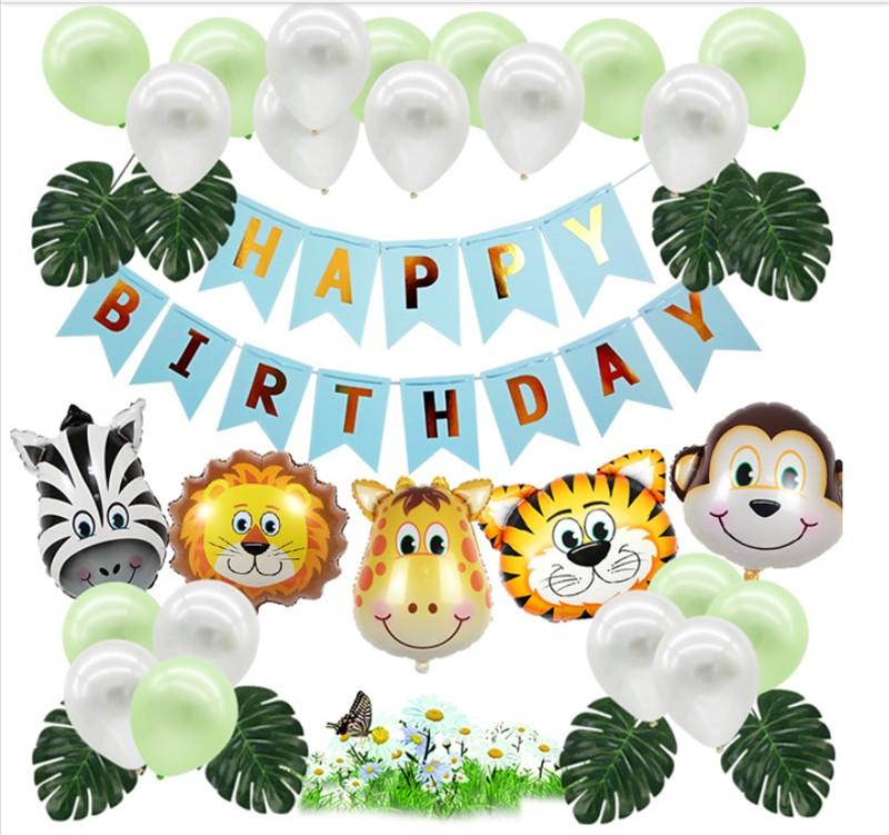 Image of (38-tlg. Set) Party Ballons Geburtstag Luftballons Latex- und Folienballon + Girlande Safari - Grün bei Apfelkiste.ch