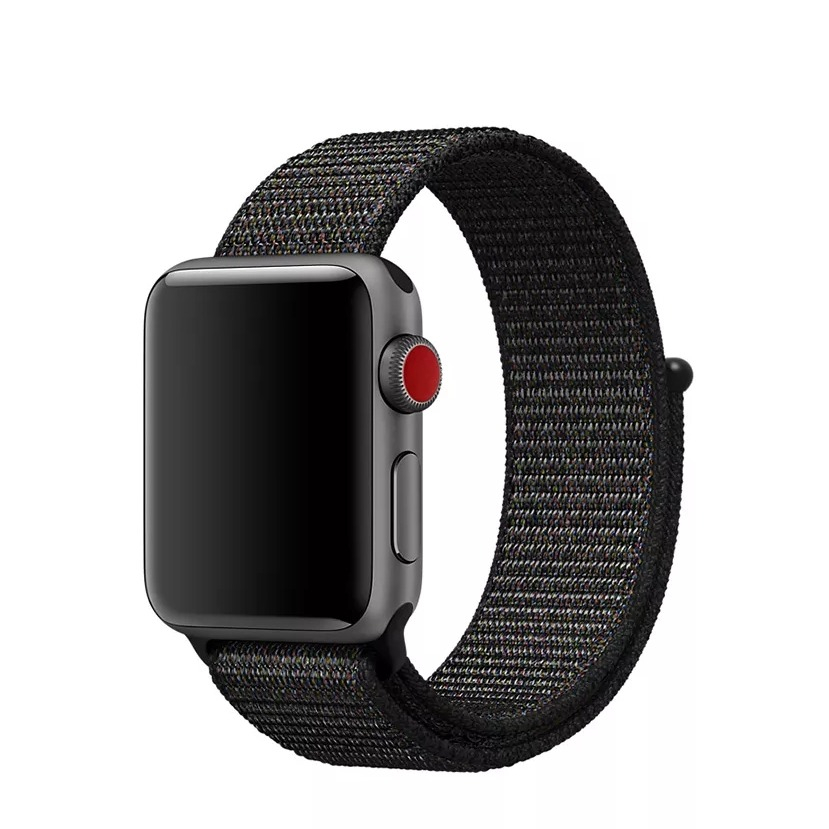 Image of Changee - Apple Watch (41/40/38 mm) Nylon Ersatz Armband mit Klettverschluss (Gelenkumfang: 170-215mm) - Schwarz / Rot bei Apfelkiste.ch