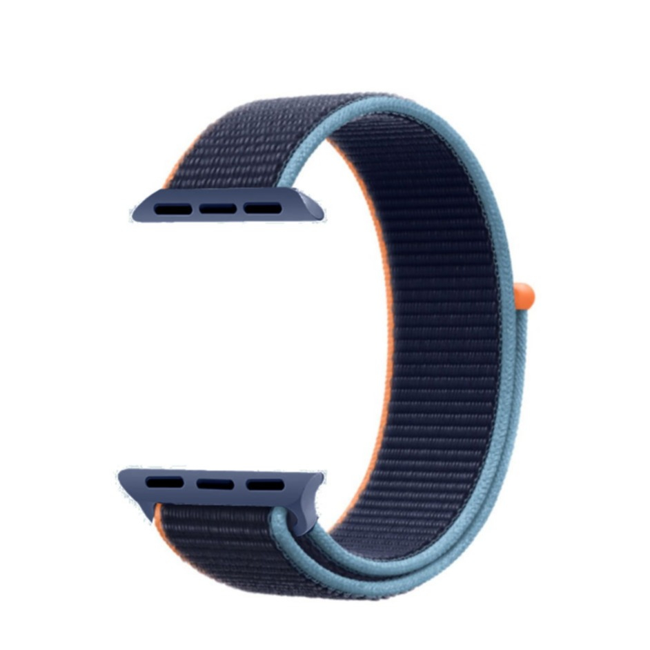 Image of (Gr. XL) Changee - Apple Watch (45/44/42 mm) Nylon Klettverschluss Ersatz Armband (Gelenkumfang 181 - 250mm) - Dunkelblau / Orange bei Apfelkiste.ch