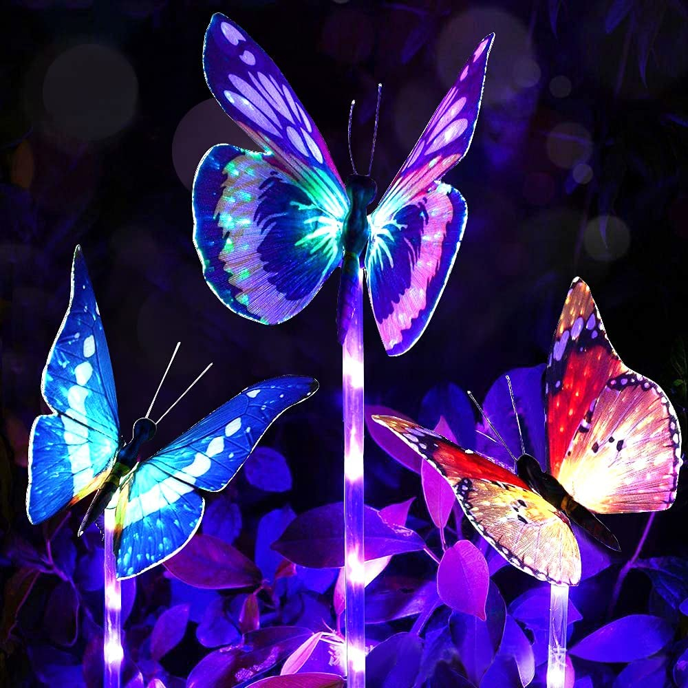 3er Set LED Solar Outdoor Licht Schmetterling Bunt