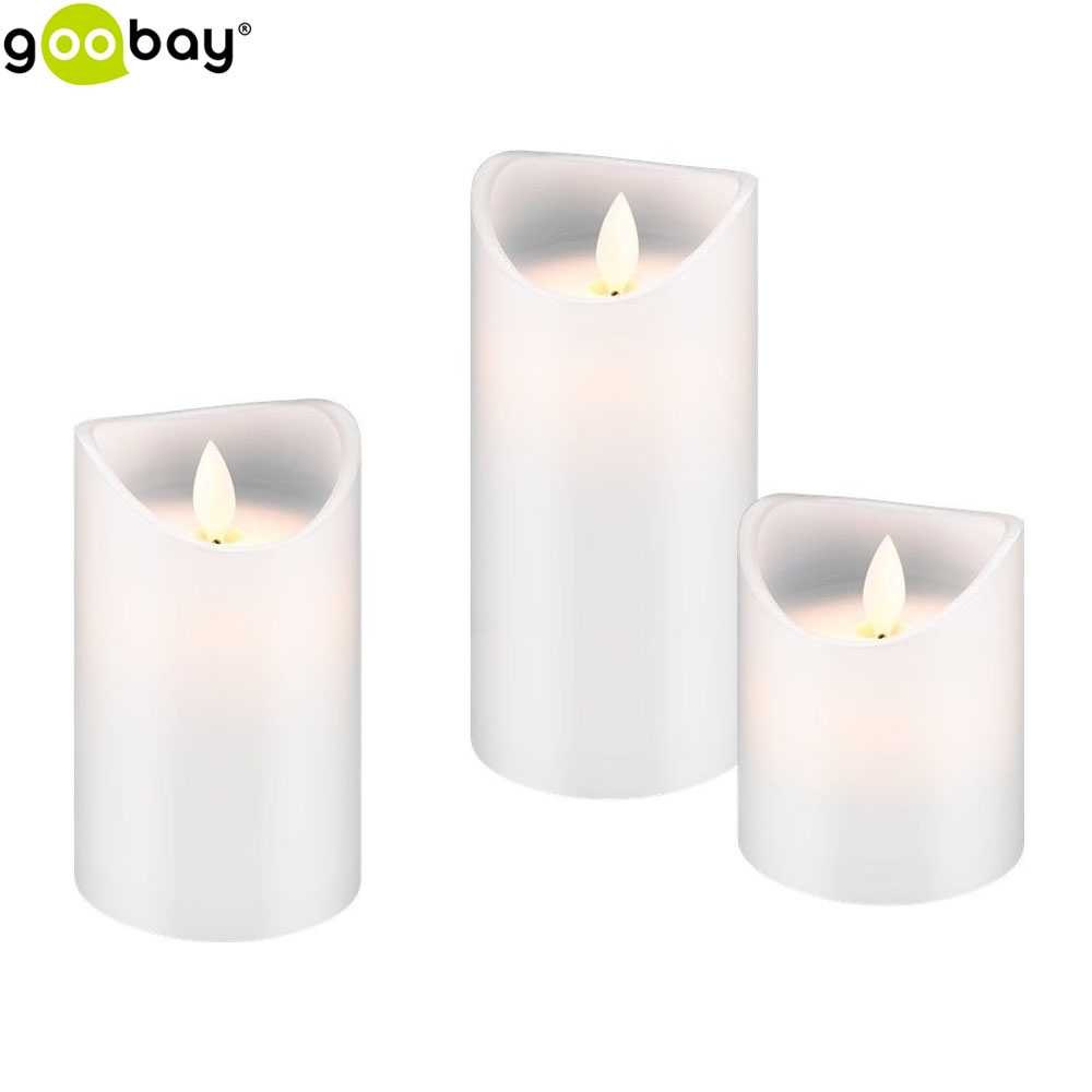 (3er Set) Goobay - Echtwachs LED Stimmungsleuchte Kerze mit automatischer Abschaltfunktion (66541) - Weiss