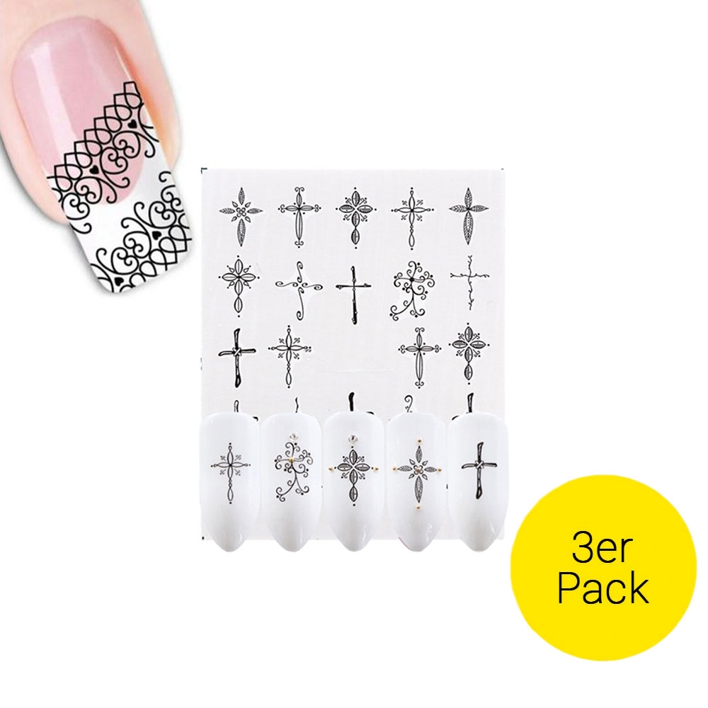 Image of (3er Set) Nail Art Nagelsticker Tattoo Aufkleber Nail Stamping Maniküre - Kreuze bei Apfelkiste.ch