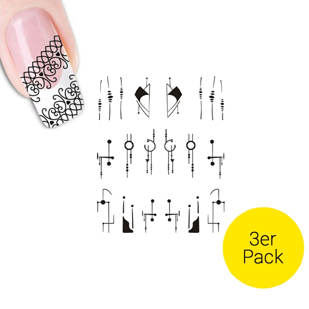Image of (3er Set) Nail Art Nagelsticker Tattoo Aufkleber Nail Stamping Maniküre - Linien Design bei Apfelkiste.ch