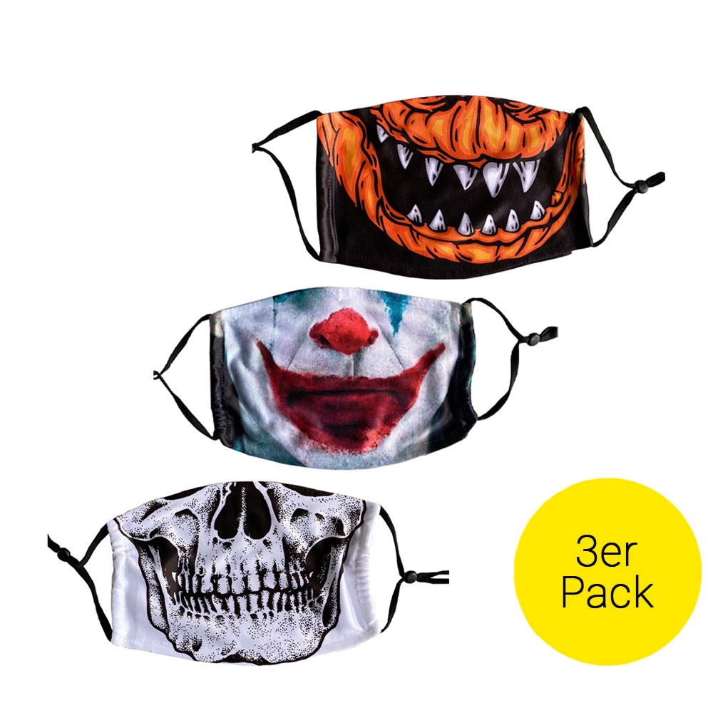 Image of (3er Set) Wiederverwendbare Stoff Mundschutz Hygiene Atemschutzmaske Staubschutzmaske (Grössenverstellbar) - Halloween bei Apfelkiste.ch
