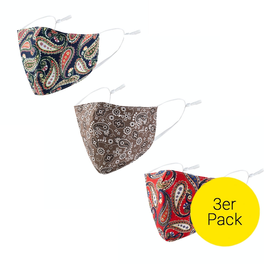 (3er Set) Wiederverwendbare Stoff Mundschutz Hygiene Atemschutzmaske Staubschutzmaske (Grössenverstellbar) - Oriental
