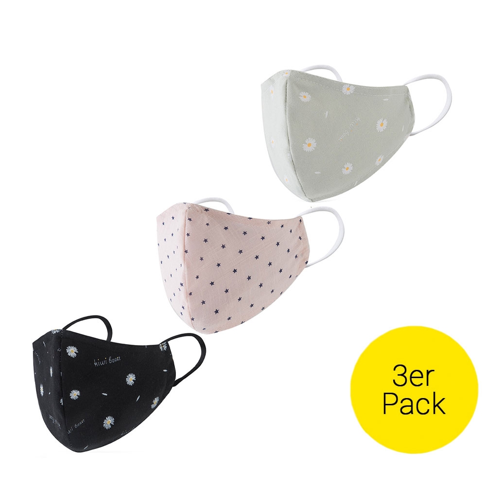 Image of (3er Set) Wiederverwendbare Stoff Mundschutz Hygiene Atemschutzmaske Staubschutzmaske (Grössenverstellbar) - Retro bei Apfelkiste.ch