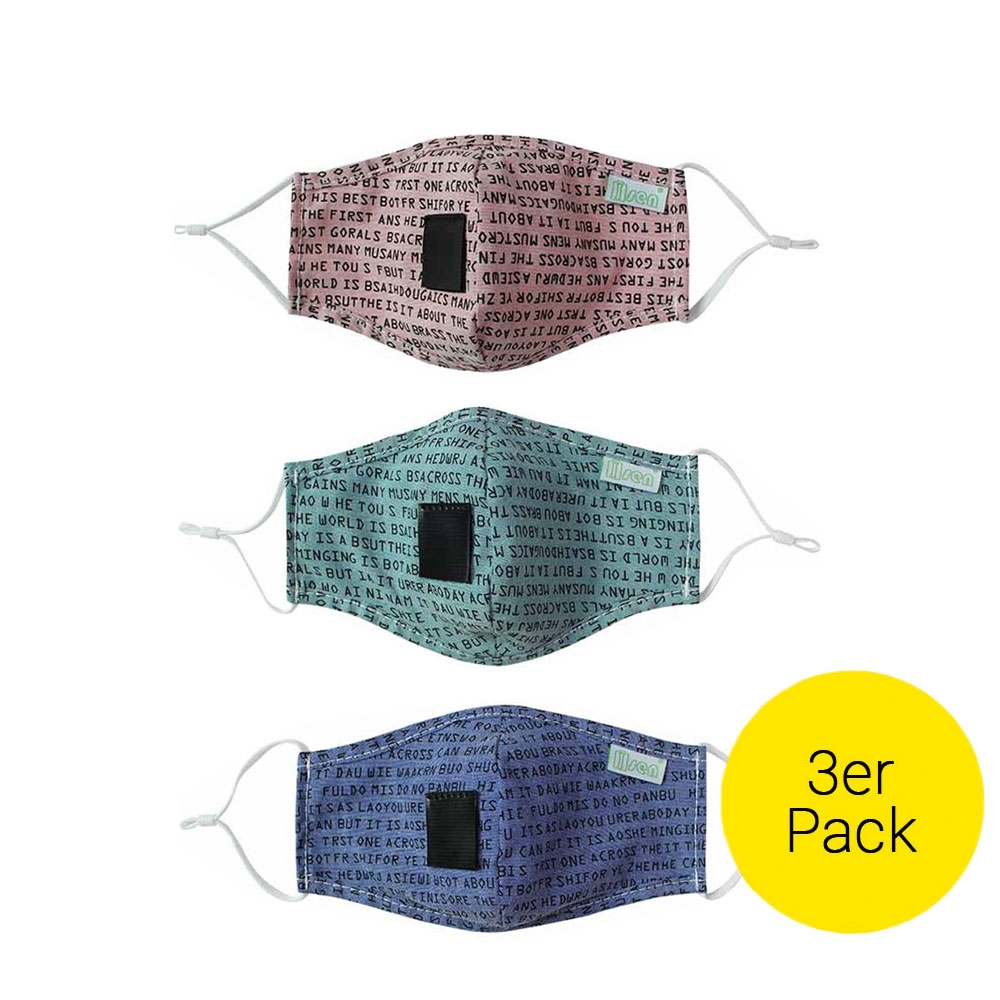 (3er Set) Wiederverwendbare Stoff Mundschutz Hygiene Atemschutzmaske Staubschutzmaske mit Trinköffnung (Grössenverstellbar) - Rosa / Blau / Grün