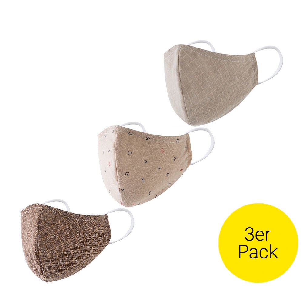 Image of (3er Set) Wiederverwendbare Stoff Mundschutz Hygiene Atemschutzmaske Staubschutzmaske (Grössenverstellbar) - Vintage bei Apfelkiste.ch