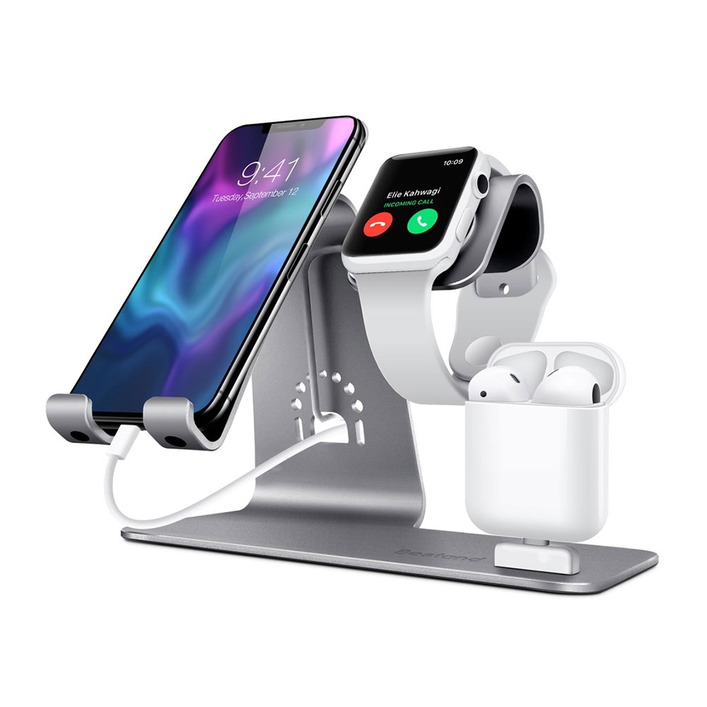 Image of Bestand - 3in1 Multifunktions Halterung für iPhone / Apple Watch mit Airpods Ladeanschluss - Grau bei Apfelkiste.ch