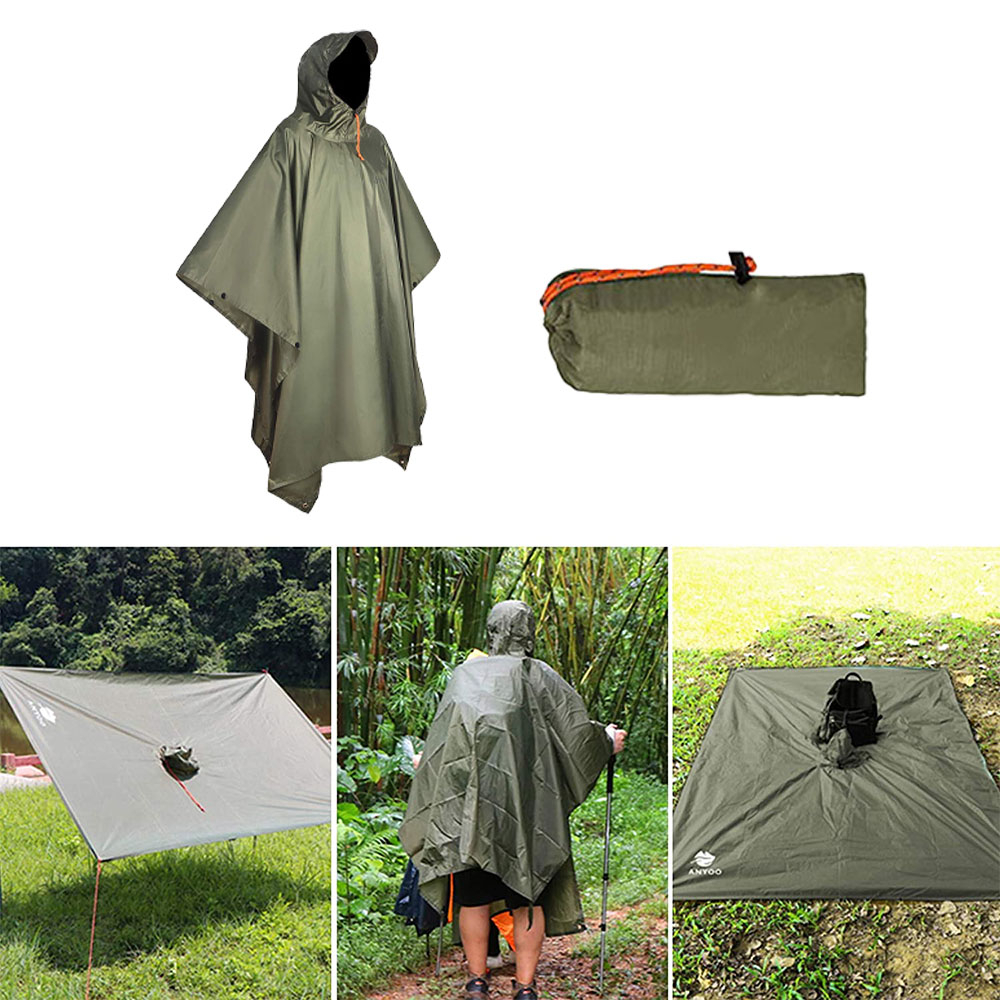 Image of 3in1 Regen Poncho / Abdeckplane / Decke Outdoor Camping + Aufbewahrungstasche (OneSize) - Grün bei Apfelkiste.ch
