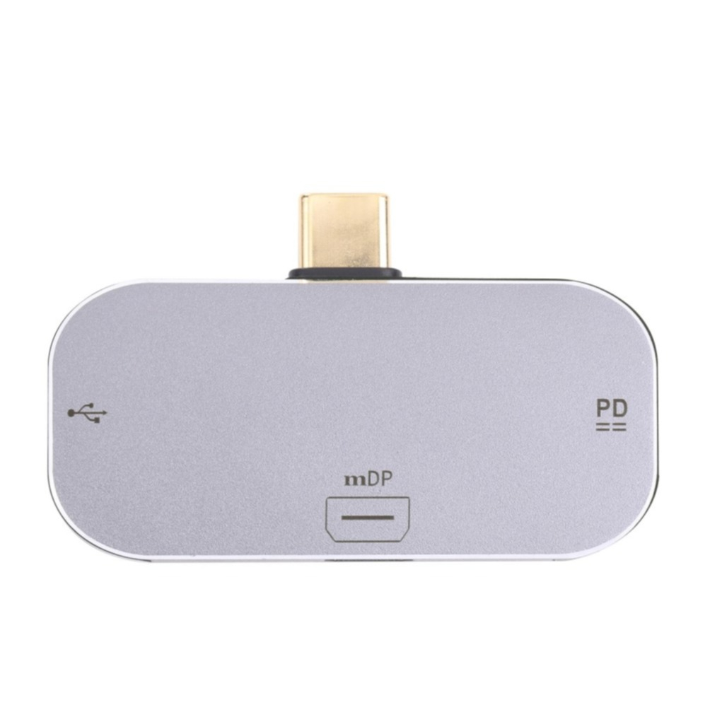 Image of 3in1 USB C auf Mini DisplayPort MDP (8K@60Hz) / USB C (Power Delivery) / USB A Thunderbolt Adapter Konverter - Silber bei Apfelkiste.ch