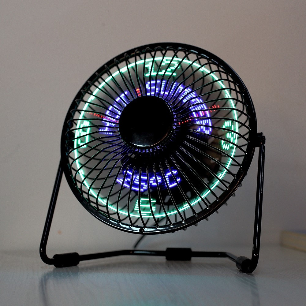 Image of 3in1 Desktop USB Ventilator + LED Uhrzeit / Temperatur / Text Anzeige - Schwarz bei Apfelkiste.ch