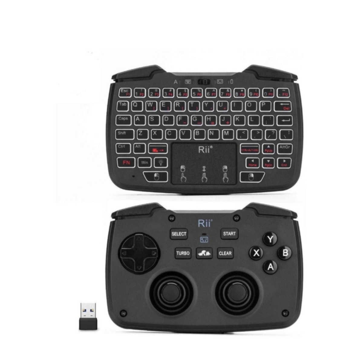 Image of 3in1 2.4GHz Wireless Game Controller mit Tastatur / Touchpad für Notebook / PC / PS3 / Xbox / Android TV + Beleuchtung + USB Dongle - Schwarz bei Apfelkiste.ch
