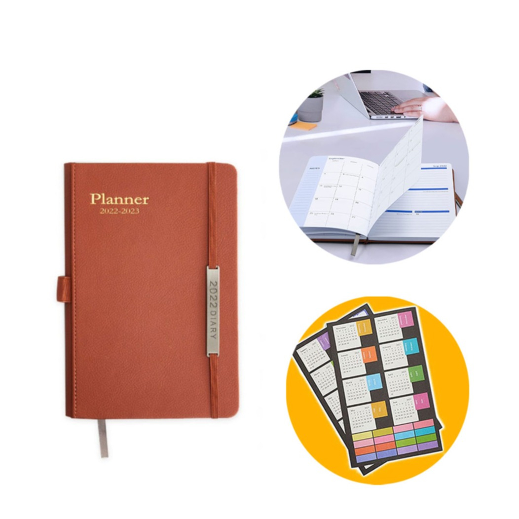 Image of (1W/2S) A5 Leder Schüleragenda Horizontales Zeitplanungssystem Wochenkalender 18 Monate Organizer (2022-2023) - Braun bei Apfelkiste.ch