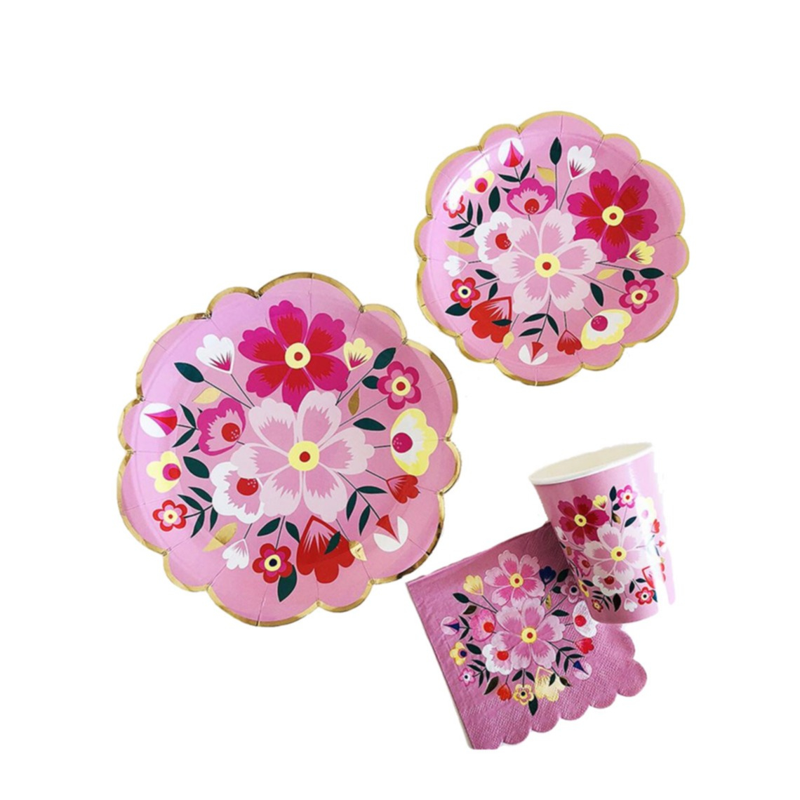 Image of (40-tlg. Set) Einweg Geschirr Party Tisch Dekoration - Blumen bei Apfelkiste.ch