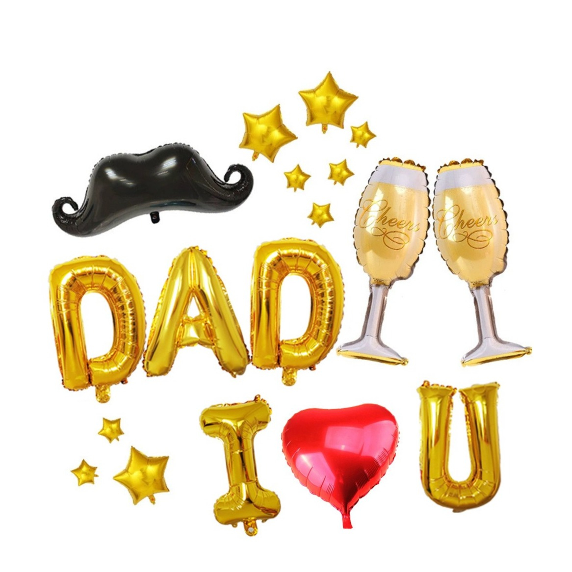 Image of (39-tlg. Set) Party Ballons Vatertag Folienballons Dekoration I Love U Dad - Gold bei Apfelkiste.ch