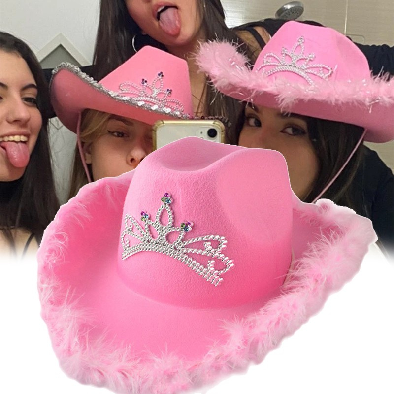40x25x13cm) Cowgirl Party Kostüm Feder Hut Pink