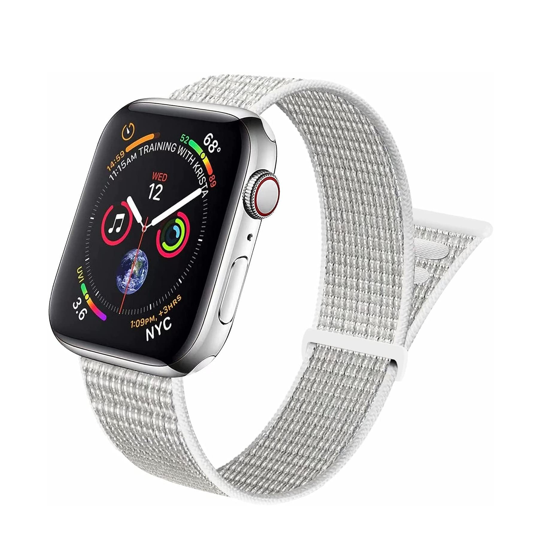 Image of Changee - Apple Watch (45/44/42 mm) Nylon Ersatz Armband mit Klettverschluss (Gelenkumfang: 185-239mm) - Silber / Weiss bei Apfelkiste.ch