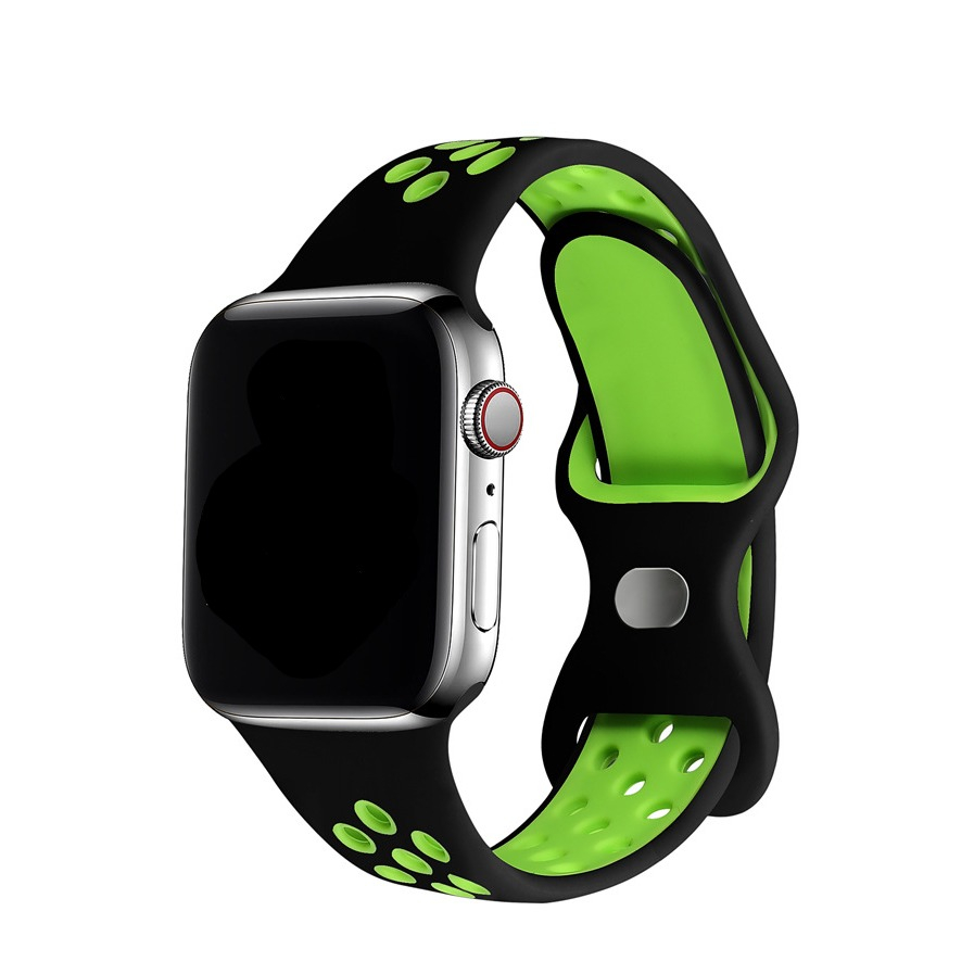 Image of Changee - Apple Watch (45/44/42 mm) Silikon Sport Armband Dual Color (Gelenkumfang: 190-230mm) - Schwarz / Grün bei Apfelkiste.ch