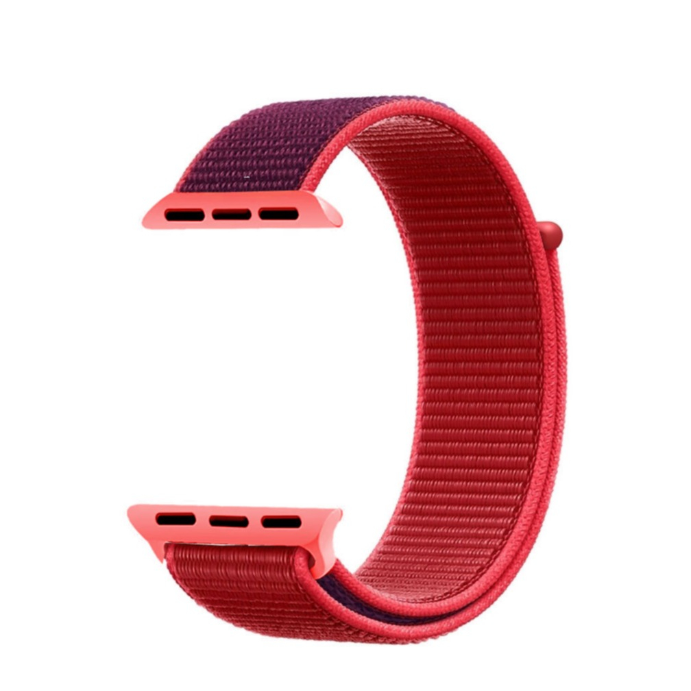Image of (Gr. L) Changee - Apple Watch (45/44/42 mm) Nylon Klettverschluss Ersatz Armband (Gelenkumfang 170 - 228mm) - Rot / Violett bei Apfelkiste.ch