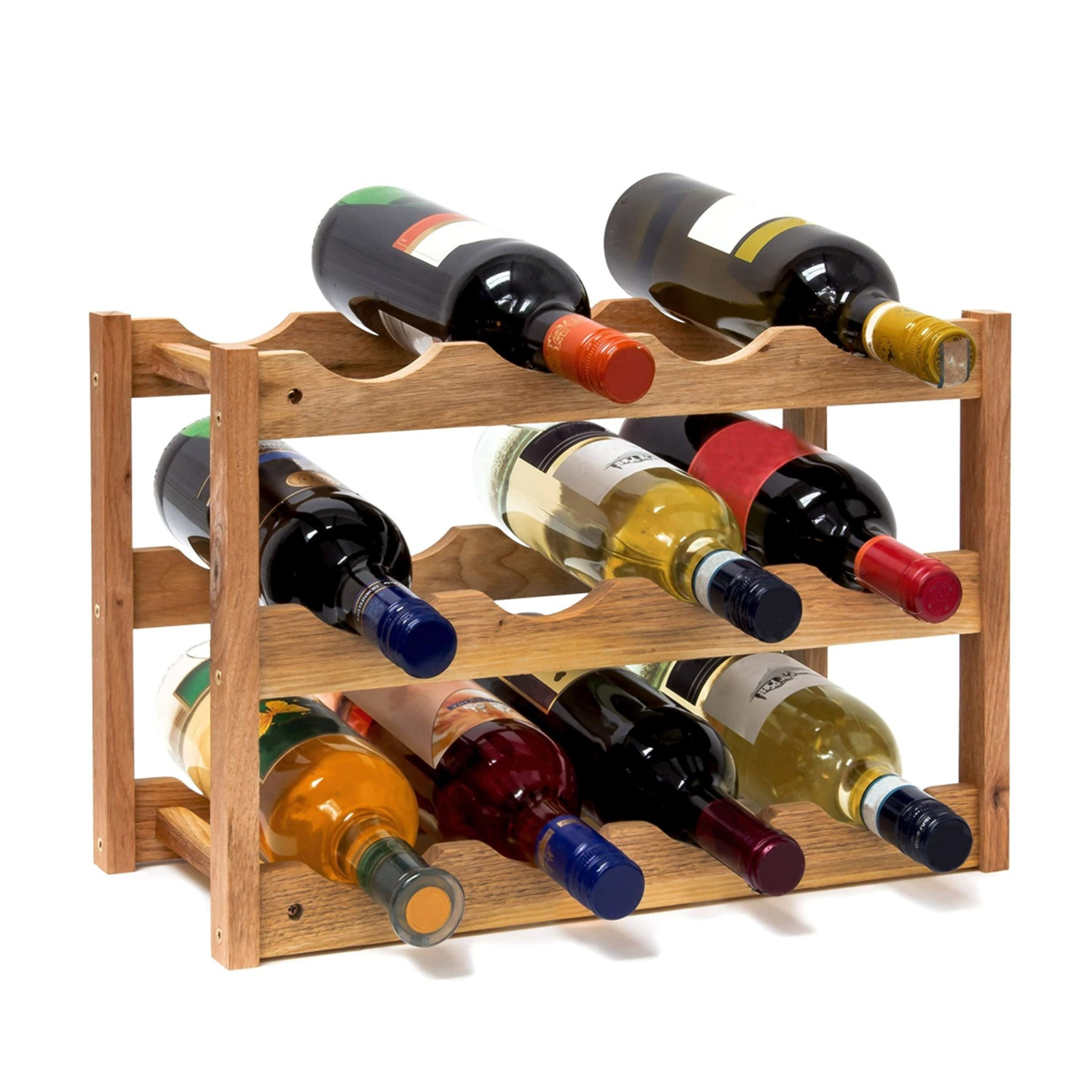 Image of (44.5x28cm) Holz Weinregal Flaschen Halter Gestell mit 3 Ebenen - Braun bei Apfelkiste.ch