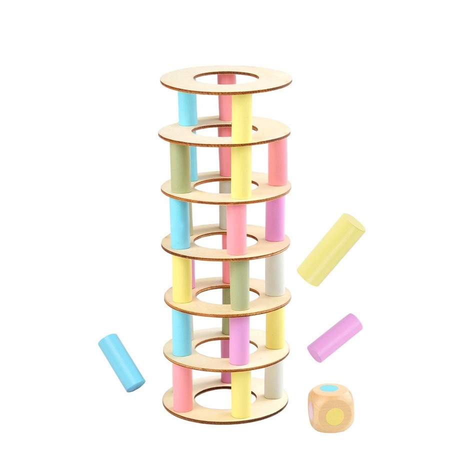 Image of (44-tlg. Set) Balance Holz Stapel Tower Spielzeug Geschicklichkeit Kinderspiel / Familienspiel - Bunt bei Apfelkiste.ch