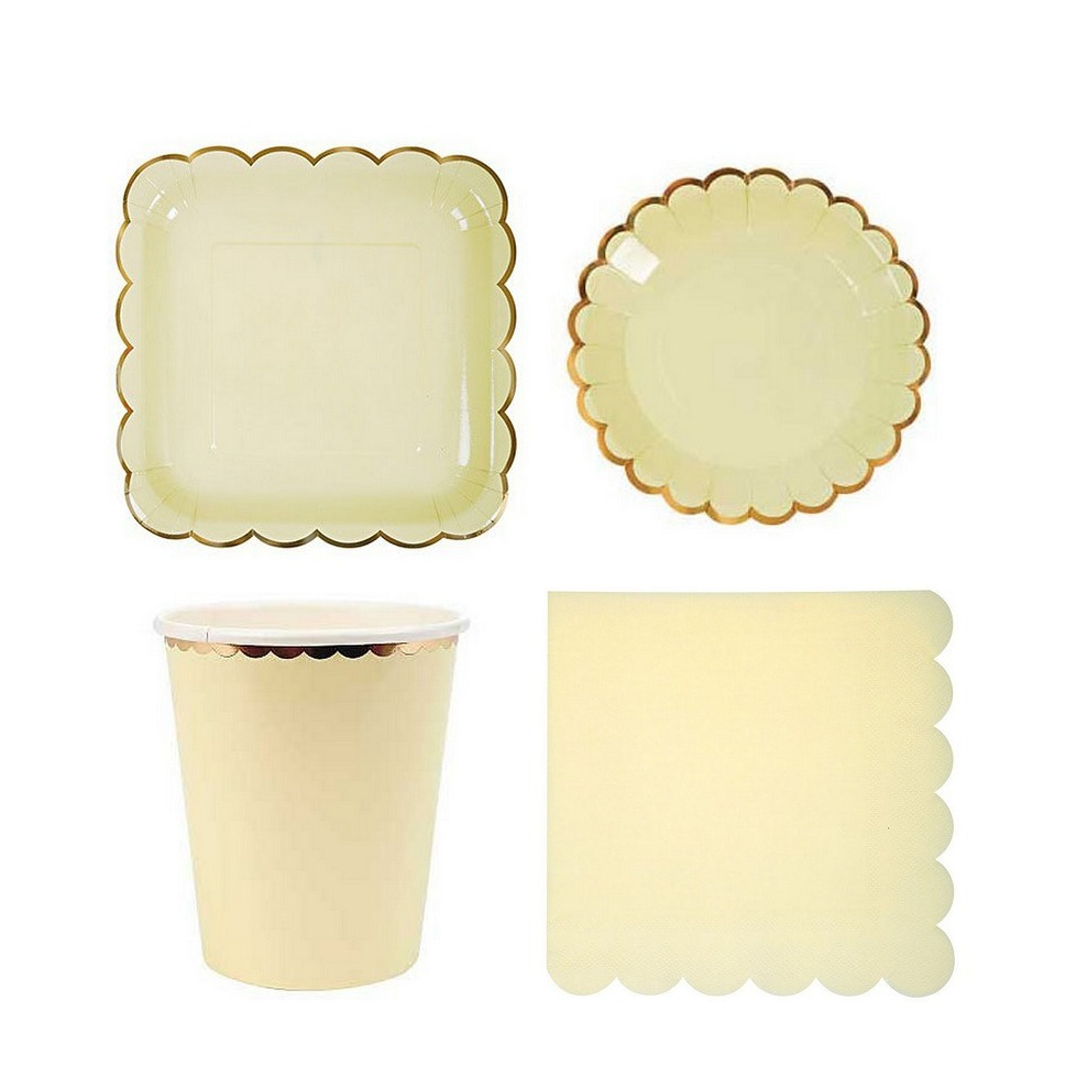 Image of (44-tlg. Set) Einweg Geschirr Party Tisch Dekoration - Gelb / Gold bei Apfelkiste.ch