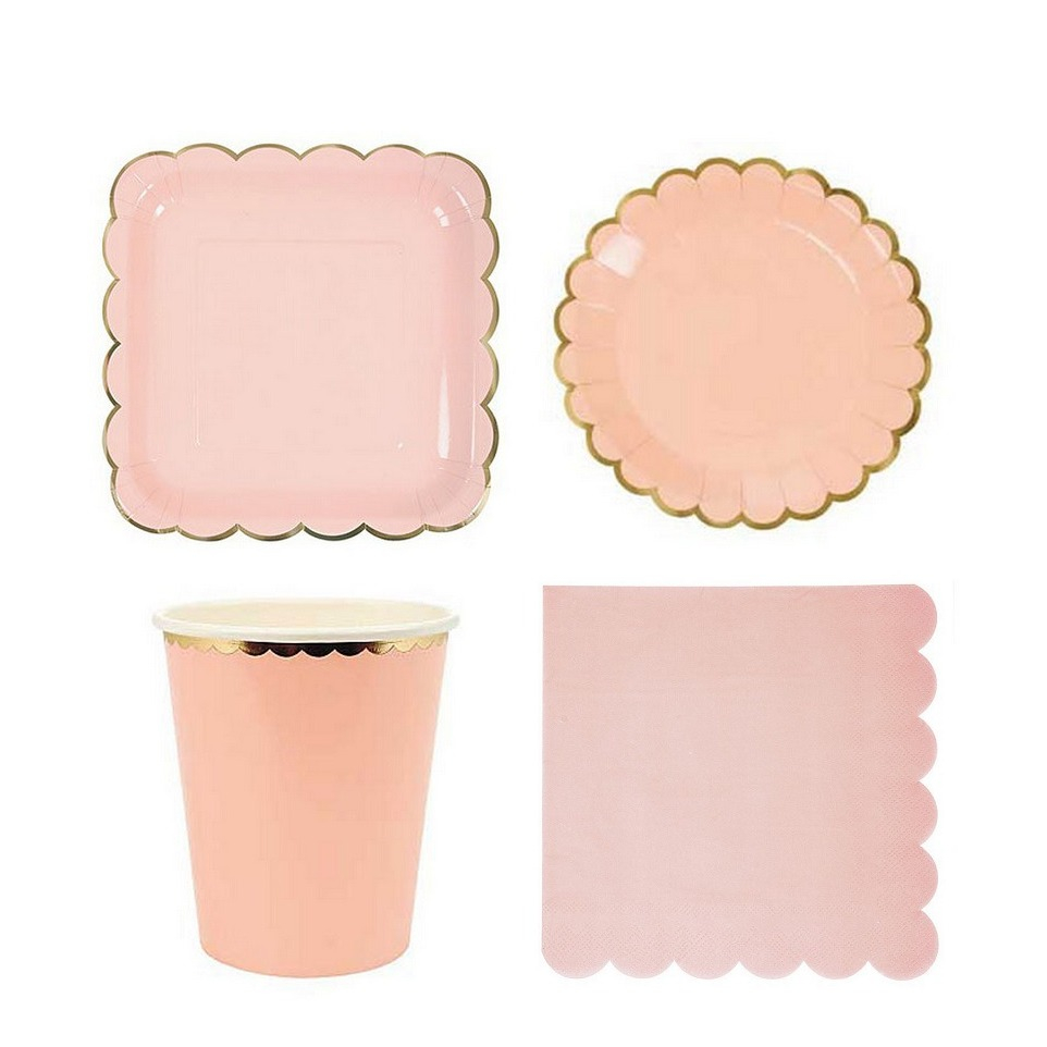 Image of (44-tlg. Set) Einweg Geschirr Party Tisch Dekoration - Rosa / Gold bei Apfelkiste.ch