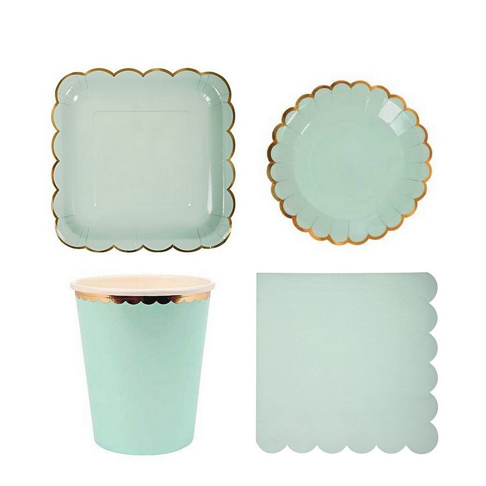 Image of (44-tlg. Set) Einweg Geschirr Party Tisch Dekoration - Türkis / Gold bei Apfelkiste.ch