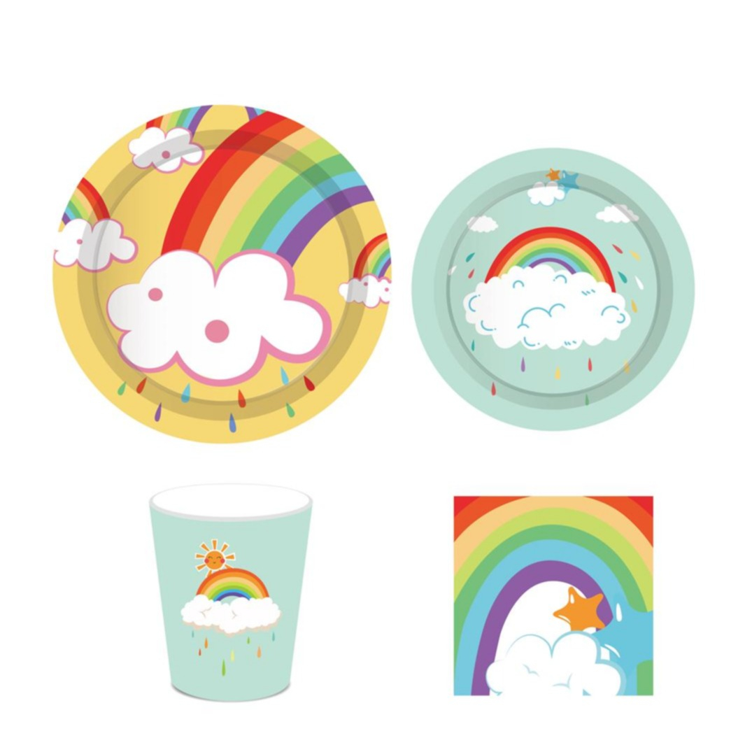 Image of (44-tlg. Set) Einweg Geschirr Party Tisch Dekoration - Regenbogen bei Apfelkiste.ch