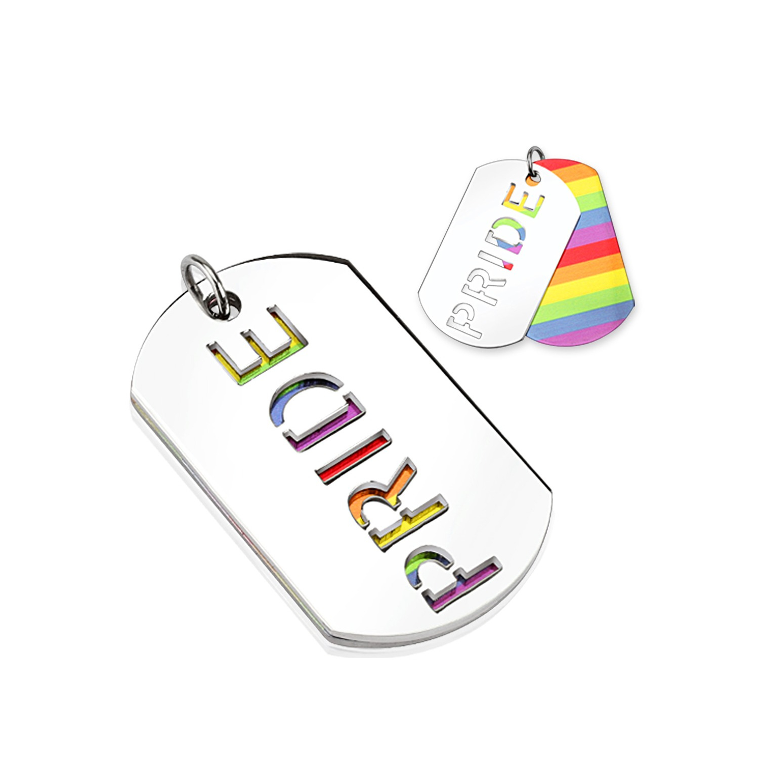 Image of (45x28cm) Doppelter Halsketten Anhänger Metall Pride Regenbogen Anhänger - Silber bei Apfelkiste.ch